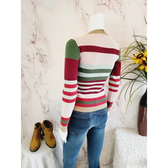 Parker Long Sleeve Crew Neck Ribbed Striped Sweater